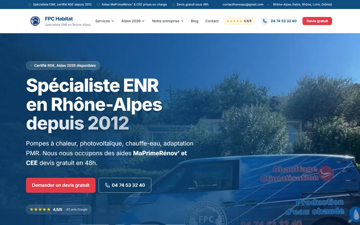 Page d'accueil du site FPC Habitat