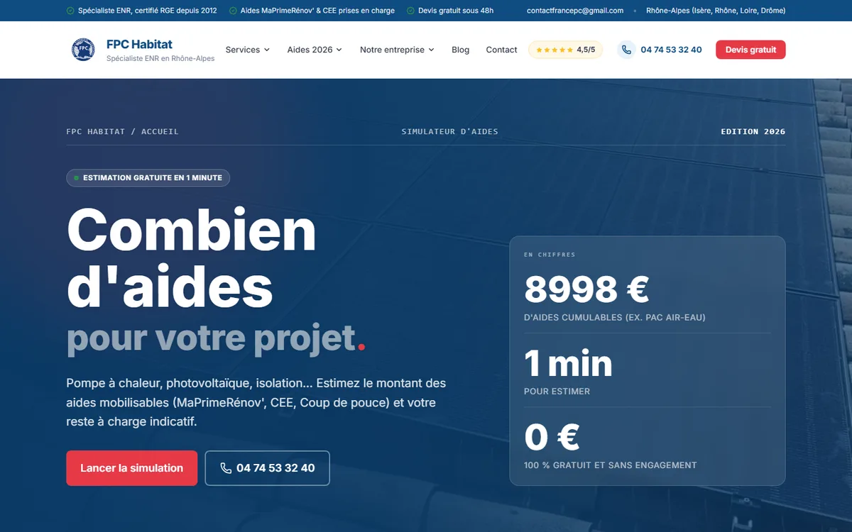 Simulateur d'aides à la rénovation énergétique sur fpc-habitat.fr