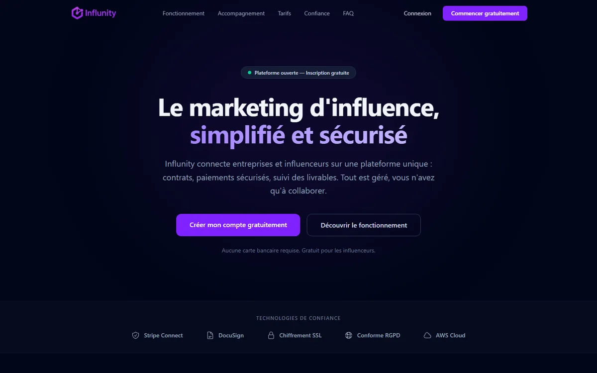 Page d'accueil d'Influnity