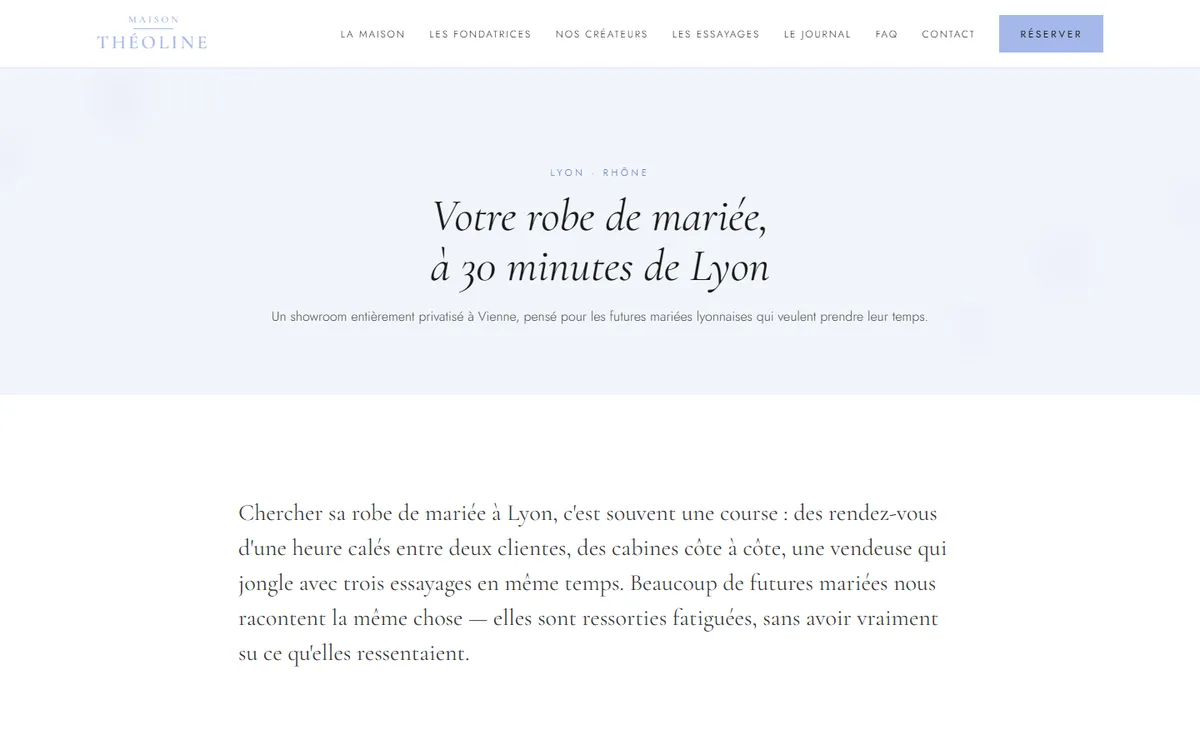Page robe de mariée à Lyon de Maison Théoline